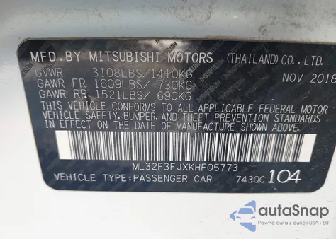 2019 Mitsubishi Mirage G4 Es from USA, damaged, VIN ML32F3FJXKHF05773